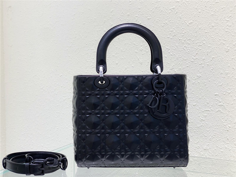 MEDIUM LADY Dior Cannage Calfskin with Diamond Motif Black High