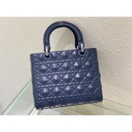 MEDIUM LADY Dior Cannage Calfskin with Diamond Motif Blue High