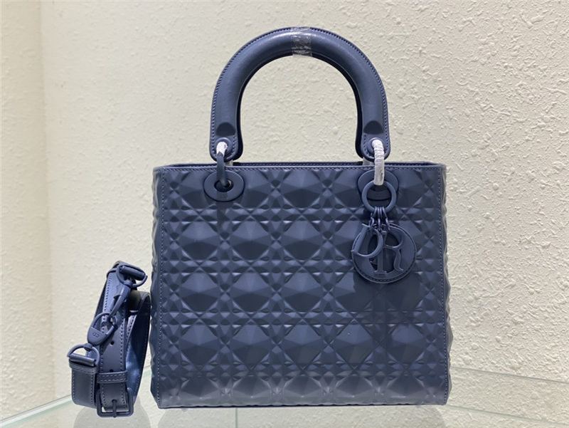 MEDIUM LADY Dior Cannage Calfskin with Diamond Motif Blue High