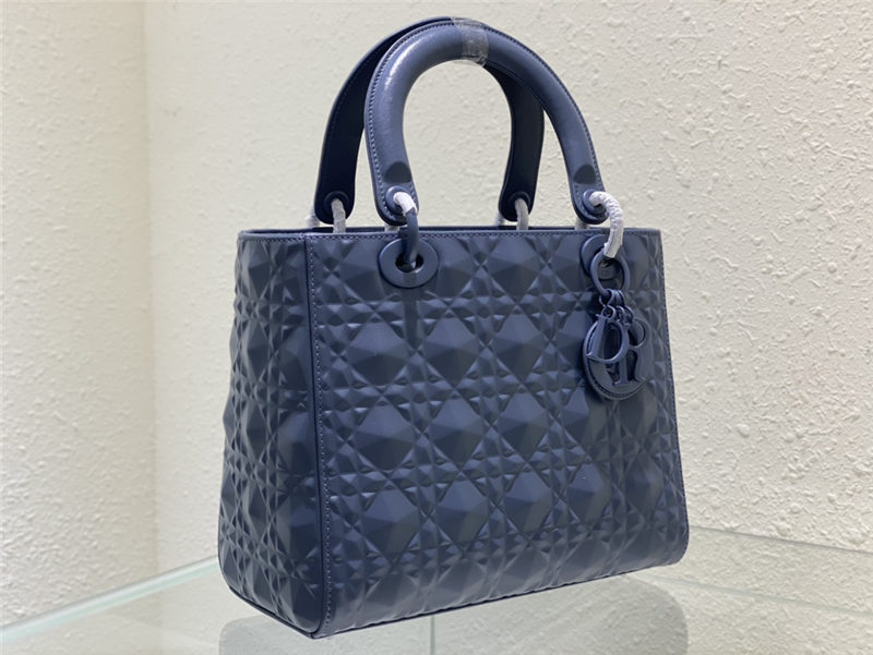 MEDIUM LADY Dior Cannage Calfskin with Diamond Motif Blue High