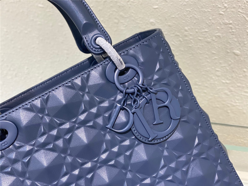 MEDIUM LADY Dior Cannage Calfskin with Diamond Motif Blue High