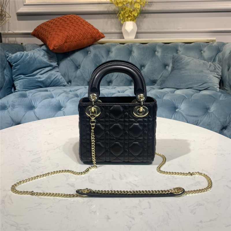 MINI LADY Dior BAG Cannage Lambskin Enamel Black High