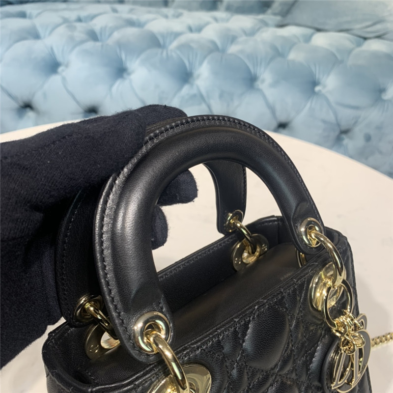 MINI LADY Dior BAG Cannage Lambskin Enamel Black High