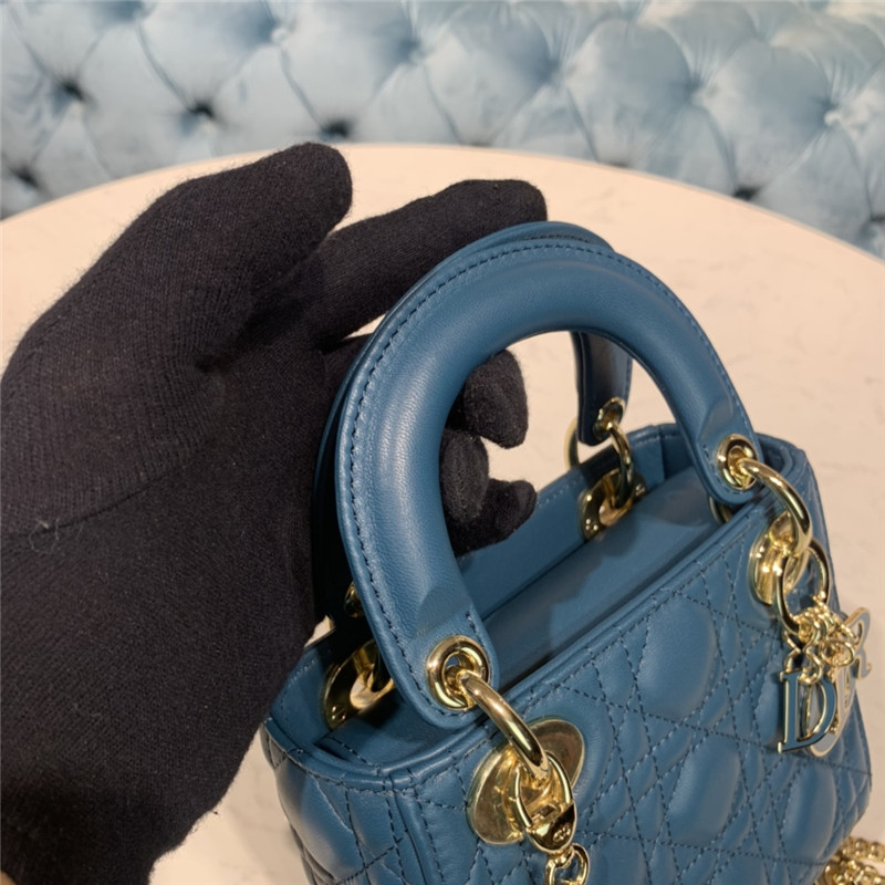 MINI LADY Dior BAG Cannage Lambskin Enamel Blue-Deep High