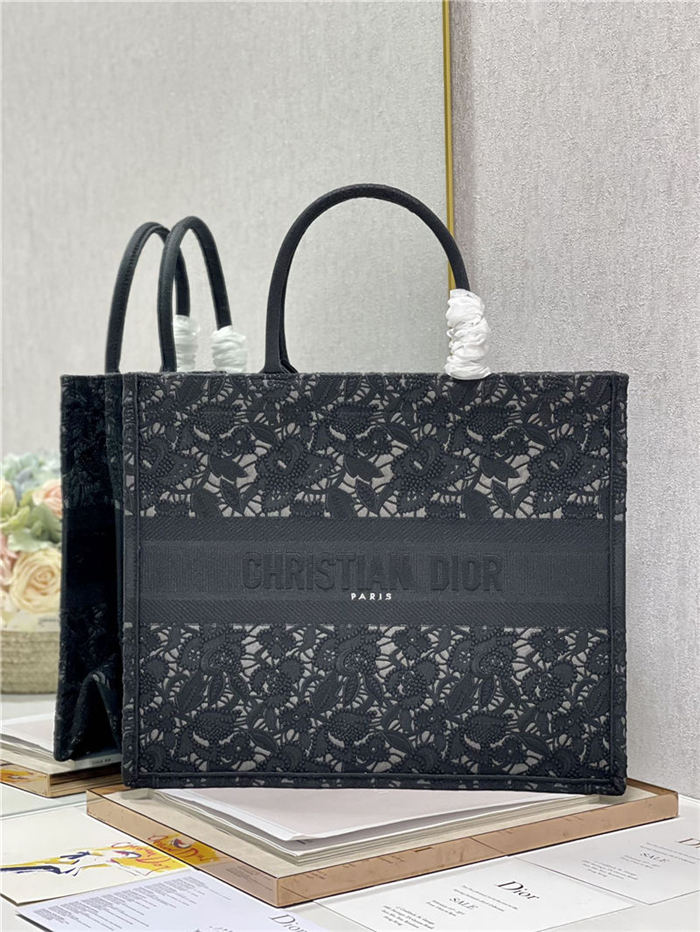 LARGE Dior BOOK TOTE Embroidery with Macramé Effect High