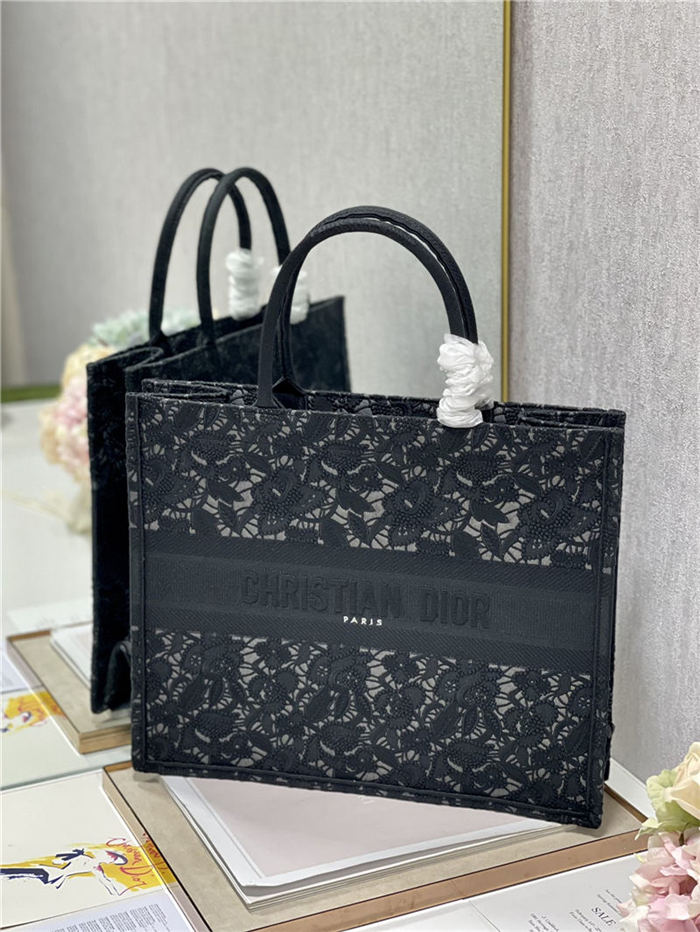 LARGE Dior BOOK TOTE Embroidery with Macramé Effect High