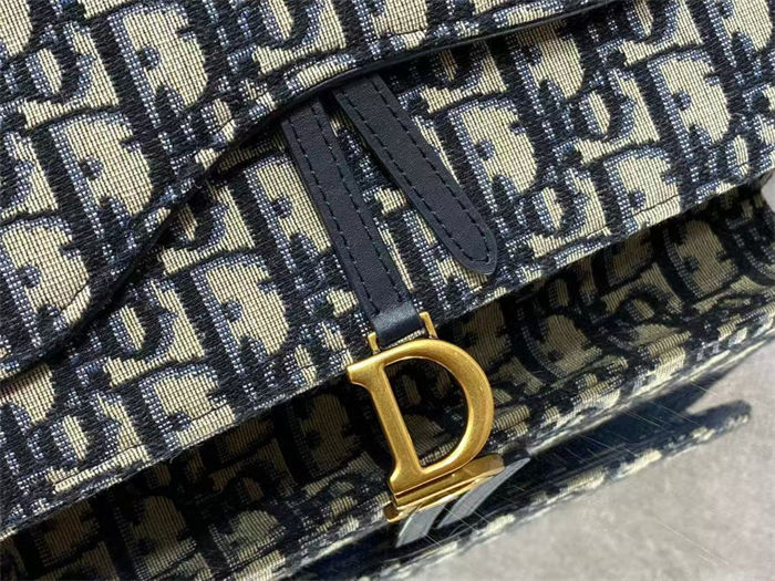 Saddle Pouch with Chain Dior Oblique Jacquard Blue High