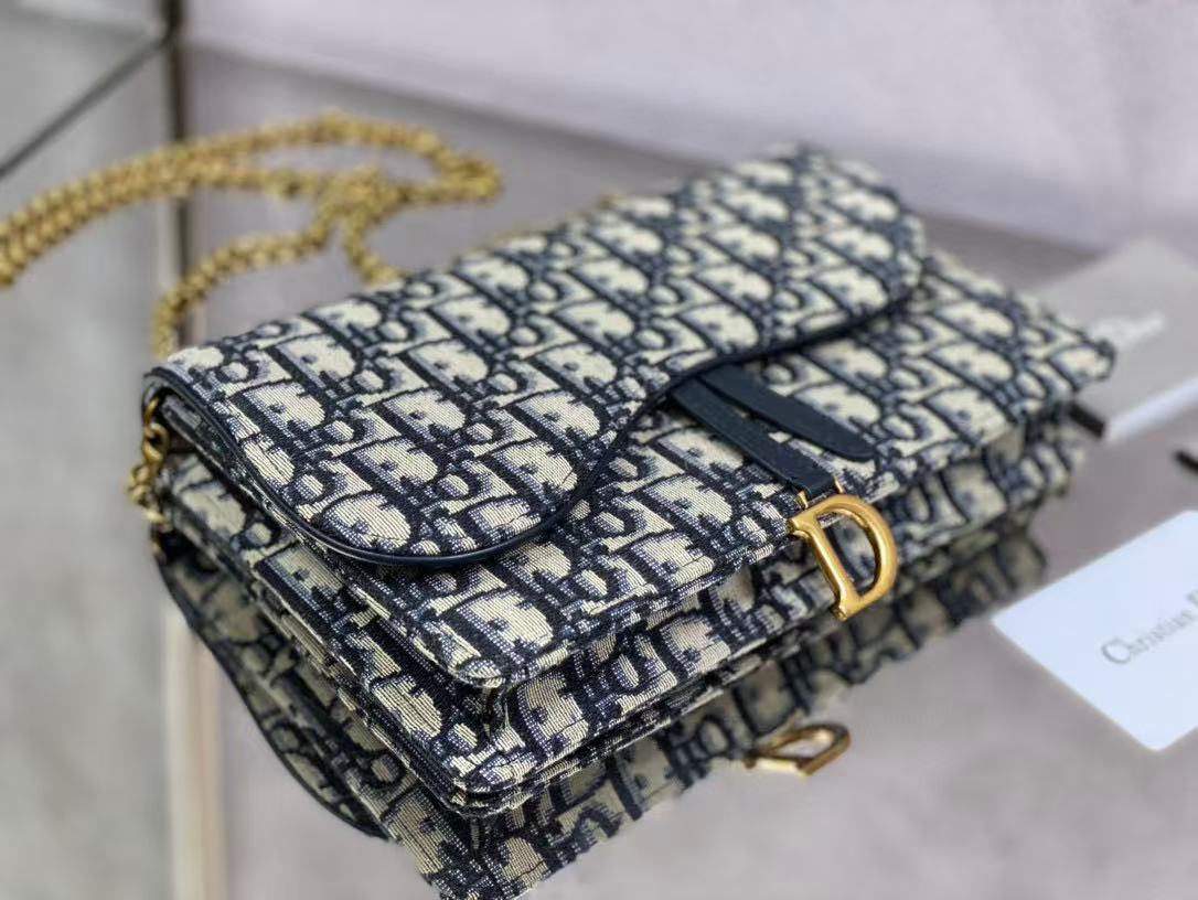 Saddle Pouch with Chain Dior Oblique Jacquard Blue High