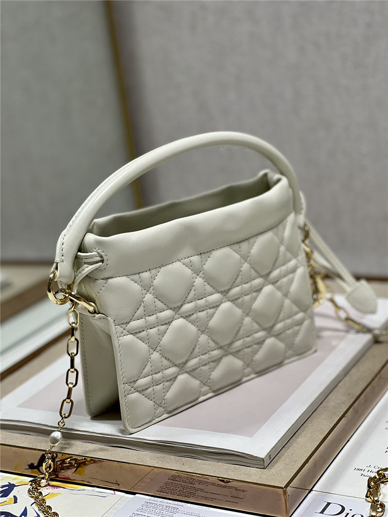 LADY DIOR TOP HANDLE DRAWSTRING MINI BAG White High