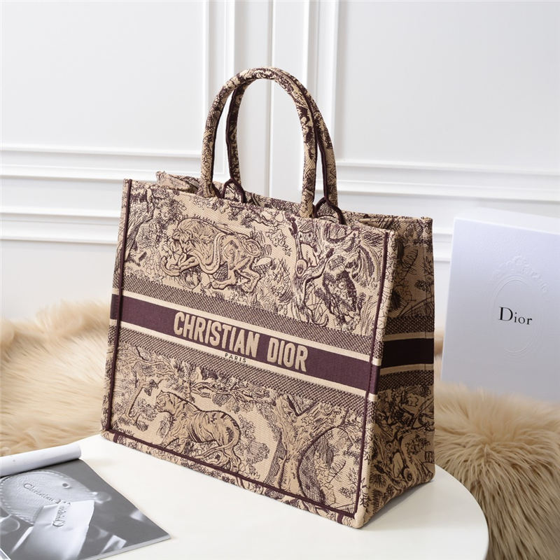 LARGE Dior BOOK TOTE Toile de Jouy Embroidery Burgundy High