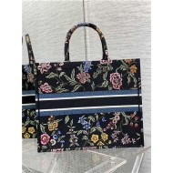 LARGE Dior BOOK TOTE Dior Petites Fleurs Embroidery Black High