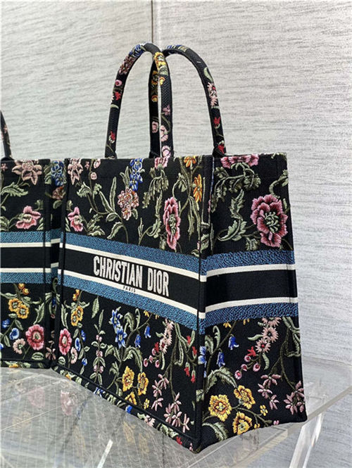 LARGE Dior BOOK TOTE Dior Petites Fleurs Embroidery Black High