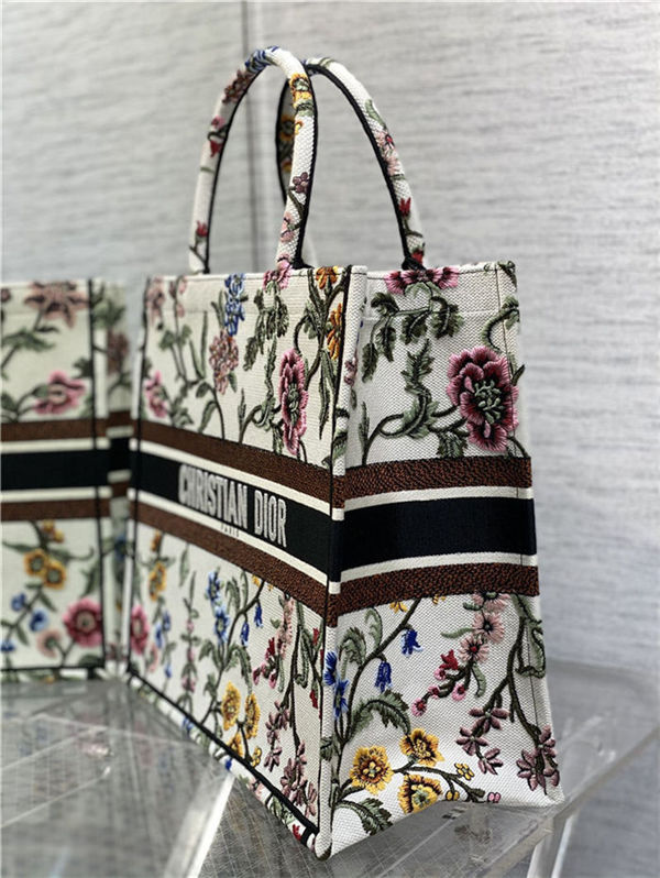 LARGE Dior BOOK TOTE Dior Petites Fleurs Embroidery White High