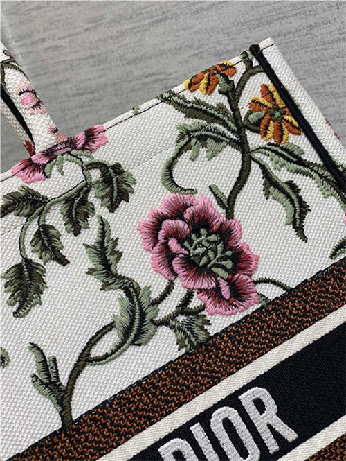 LARGE Dior BOOK TOTE Dior Petites Fleurs Embroidery White High