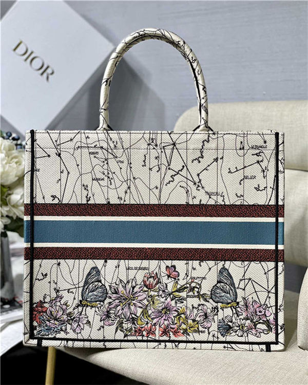 LARGE Dior BOOK TOTE Latte Multicolor Dior Constellation Embroidery High