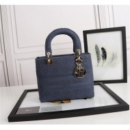 MEDIUM LADY D-LITE BAG Cannage Embroidery Dark Denim Blue High