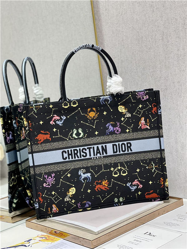 LARGE Dior BOOK TOTE Dior Pixel Zodiac Embroidery Black High