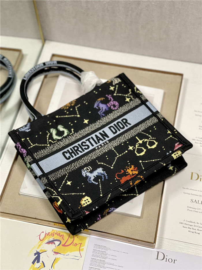 SMALL Dior BOOK TOTE Dior Pixel Zodiac Embroidery Black High