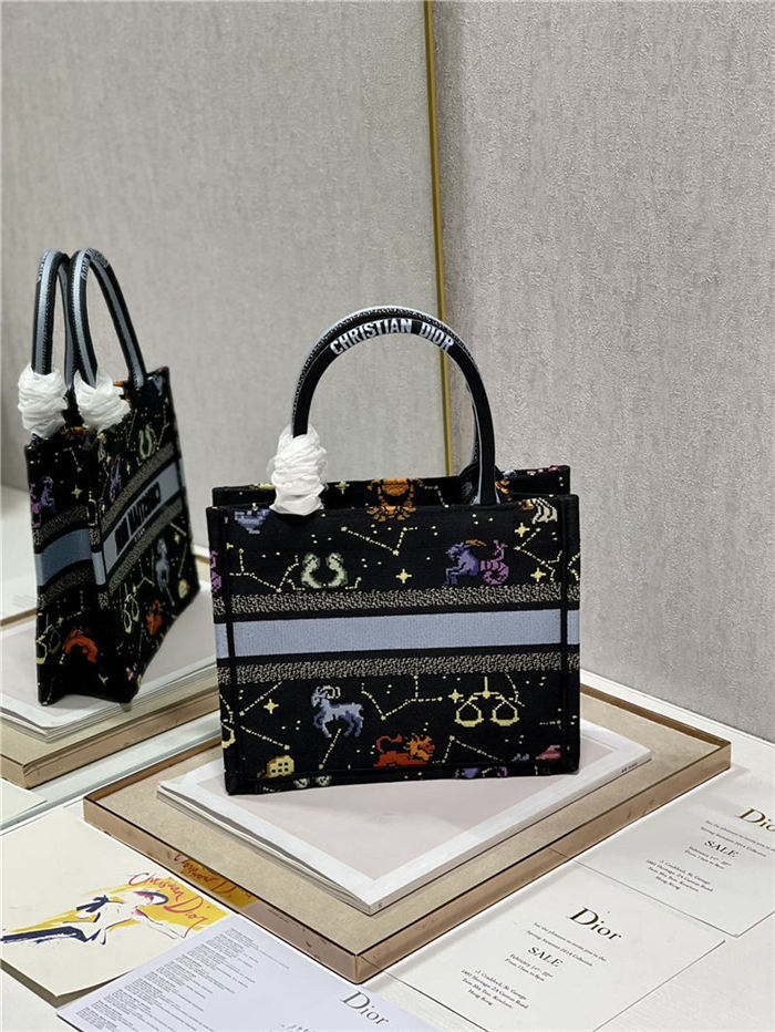 SMALL Dior BOOK TOTE Dior Pixel Zodiac Embroidery Black High