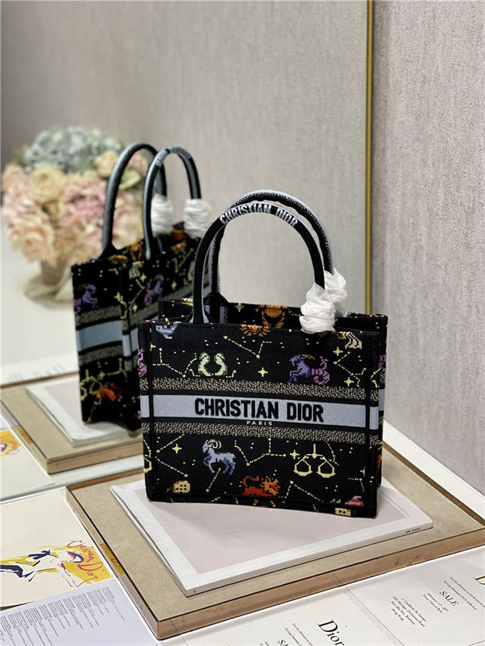 SMALL Dior BOOK TOTE Dior Pixel Zodiac Embroidery Black High