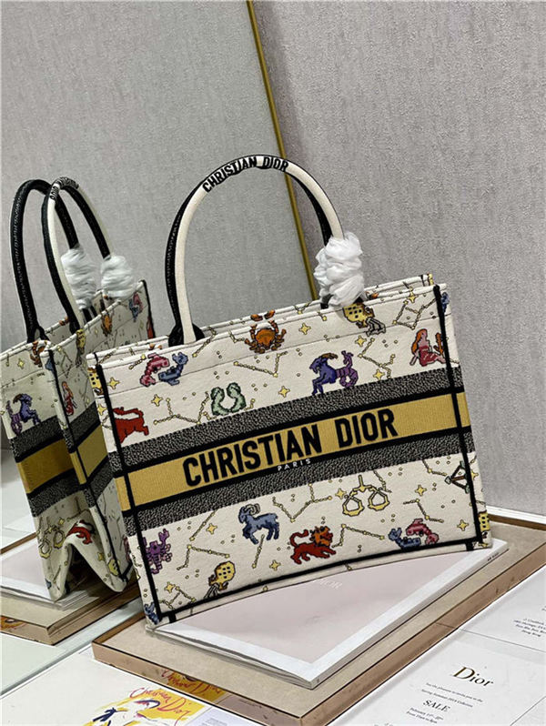 MEDIUM Dior BOOK TOTE Dior Pixel Zodiac Embroidery White High