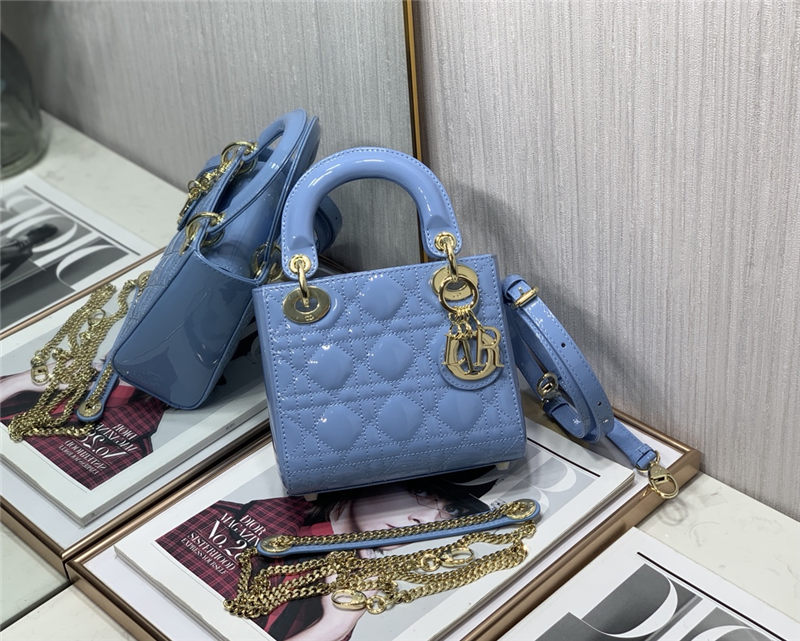 MINI LADY Dior BAG Patent Cannage Calfskin Sky Blue High