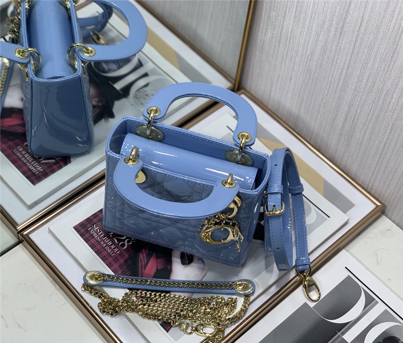 MINI LADY Dior BAG Patent Cannage Calfskin Sky Blue High