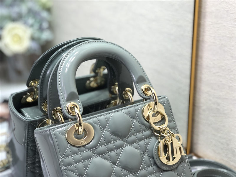 MINI LADY Dior BAG Patent Cannage Calfskin Grey Blue High