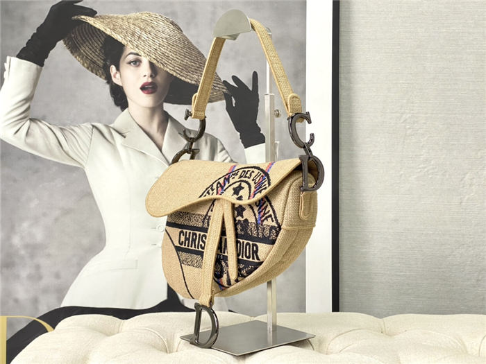 SADDLE BAG Jute Canvas Embroidered with Dior Union Motif High