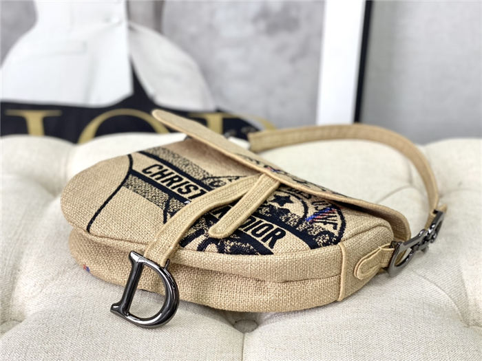 SADDLE BAG Jute Canvas Embroidered with Dior Union Motif High