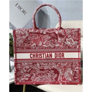 LARGE Dior BOOK TOTE Toile de Jouy Reverse Embroidery Red High