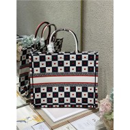 LARGE Dior BOOK TOTE Black, White and Red D-Chess Heart Embroidery High