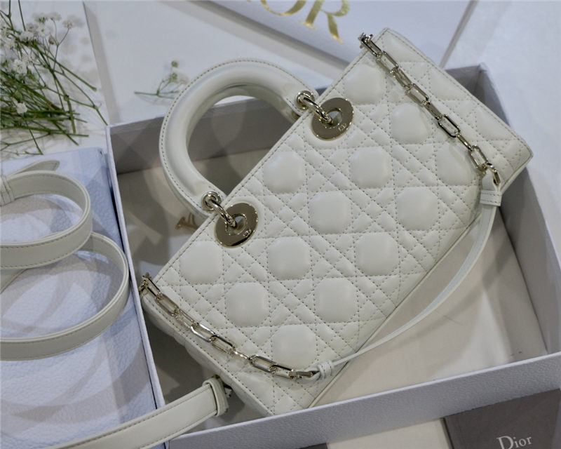 LADY D-JOY BAG MEDIUM Cannage Lambskin Cream High