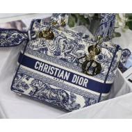 MEDIUM LADY D-LITE BAG Toile de Jouy Embroidery Blue High