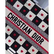 MEDIUM Dior BOOK TOTE Black, White and Red D-Chess Heart Embroidery High