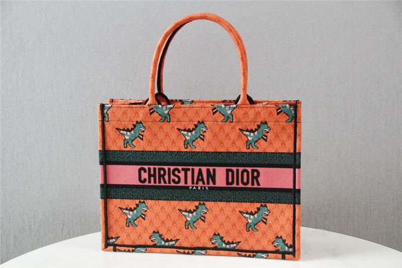 MEDIUM Dior BOOK TOTE Multicolor Dragon & Fire Embroidery Orange High