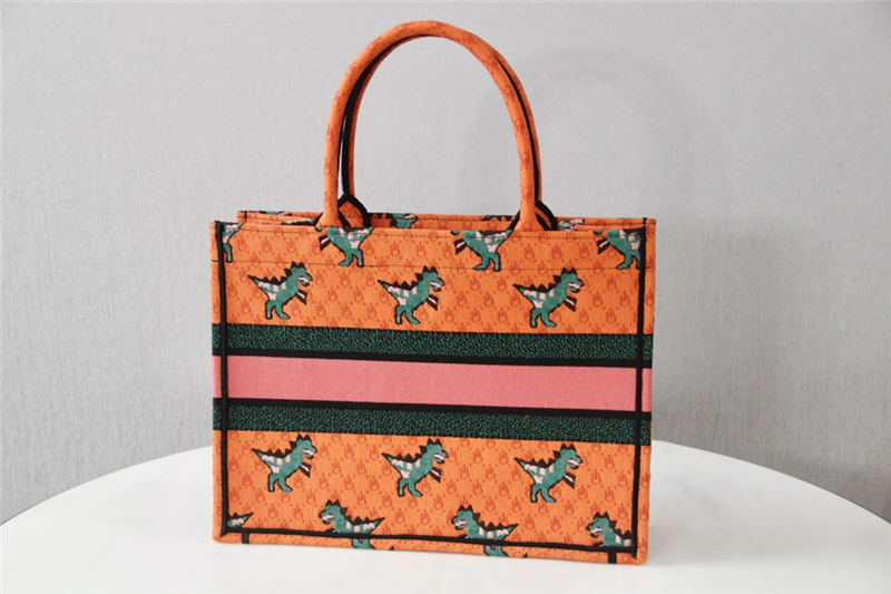 MEDIUM Dior BOOK TOTE Multicolor Dragon & Fire Embroidery Orange High