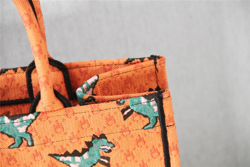 MEDIUM Dior BOOK TOTE Multicolor Dragon & Fire Embroidery Orange High