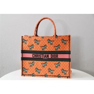 LARGE Dior BOOK TOTE Multicolor Dragon & Fire Embroidery Orange High