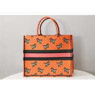 LARGE Dior BOOK TOTE Multicolor Dragon & Fire Embroidery Orange High