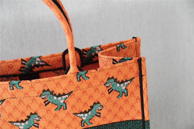 LARGE Dior BOOK TOTE Multicolor Dragon & Fire Embroidery Orange High