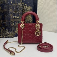 MINI LADY Dior BAG Cannage Lambskin Gold Metal Cherry High