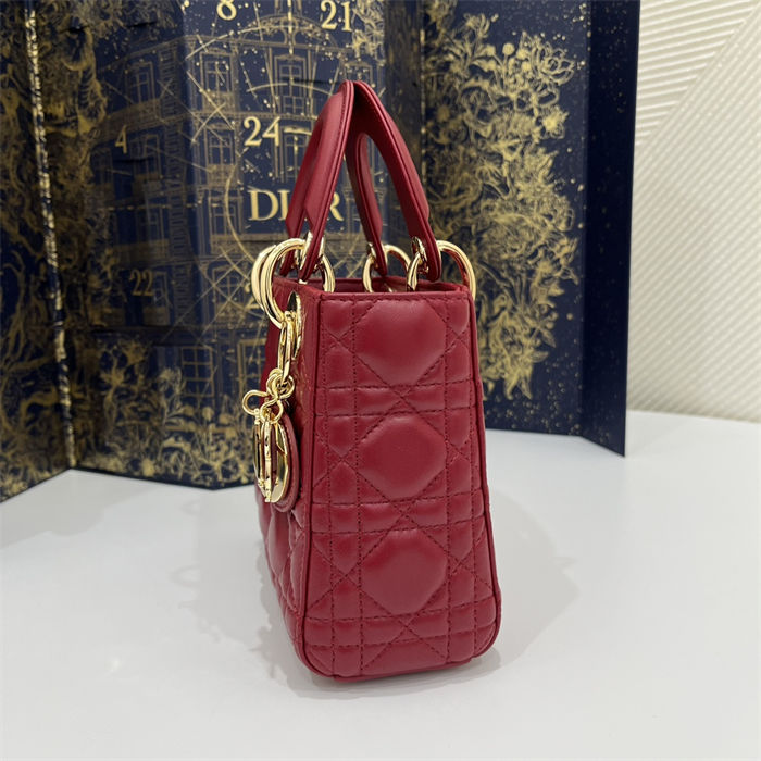 MINI LADY Dior BAG Cannage Lambskin Gold Metal Cherry High