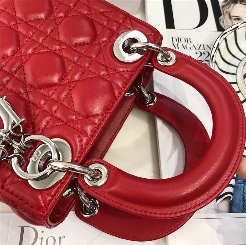 MINI LADY Dior BAG Cannage Lambskin Silver Metal Cherry High