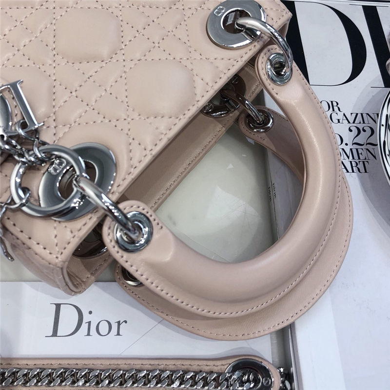 MINI LADY Dior BAG Cannage Lambskin Silver Metal Pink High