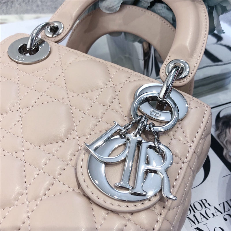 MINI LADY Dior BAG Cannage Lambskin Silver Metal Pink High