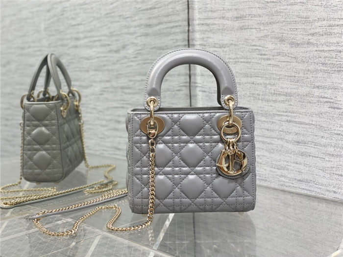 MINI LADY Dior BAG Cannage Lambskin Gold Metal Grey High