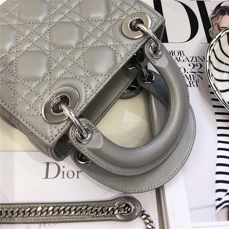 MINI LADY Dior BAG Cannage Lambskin Silver Metal Grey High