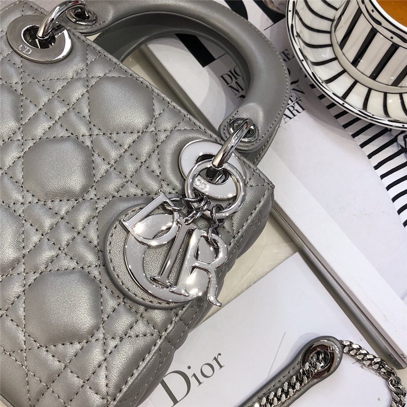 MINI LADY Dior BAG Cannage Lambskin Silver Metal Grey High