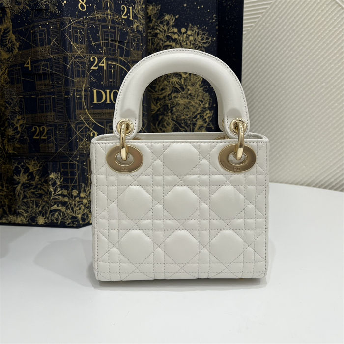 MINI LADY Dior BAG Cannage Lambskin Gold Metal White High